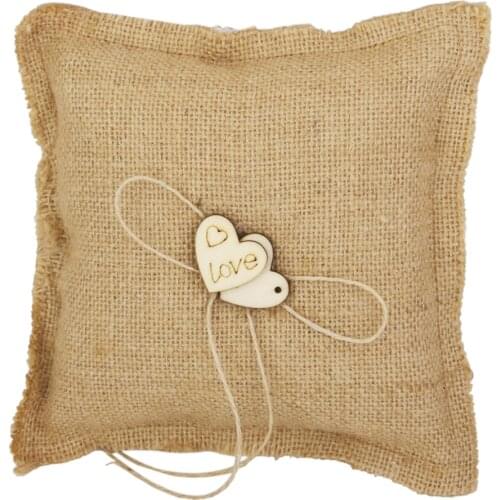 MagiDeal Burlap Hessian Ring Pillow Cushion Guest Book Pen Stand Heart Flower Basket Wedding Set Wedding Party Decorations