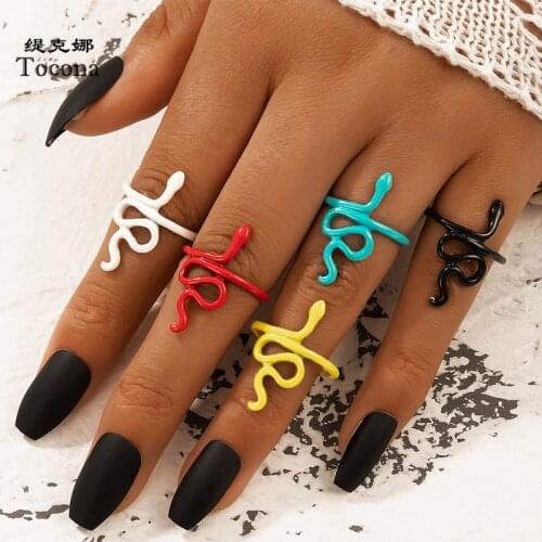 Tocona Colorful Snake Opening Ring Sets for Women Men Charms Alloy Metal Adjustable Party Jewelry Accessories кольца 19591