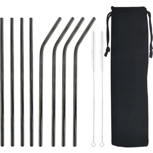 Metal Reusable 304 Stainless Steel Straws Straight Bent Drinking Straw With Case Cleaning Brush Set cool Party Bar accessory