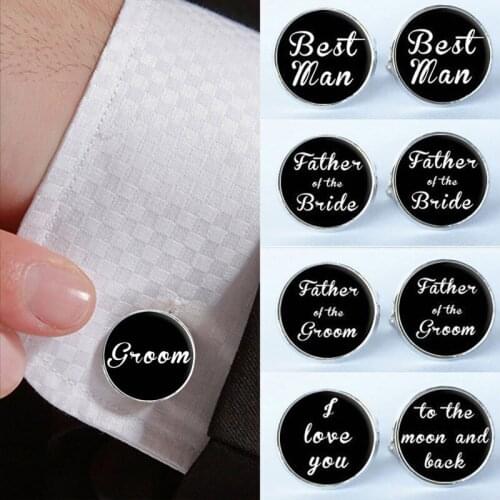 Mens Fashion Best Man Groom Wedding Cufflinks White Letters Cuff Button for Male Gentleman Shirt Party Banquet Cuff Links Gifts
