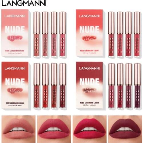 4PCS Velvet Matte Liquid Lipstick Set Waterproof Long Lasting Sexy Red Lip Tint Makeup Cosmetics Maquiagem Kit TSLM1