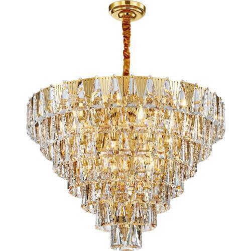 New stainless steel crystal living room chandelier round gold luxury villa decoration lamp restaurant bedroom lighting