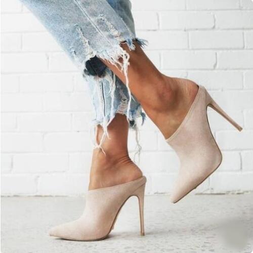 New Arrivals Beige Black Point Toe Mule Stiletto Heels Dress Pumps Pointed Toe Slip-on Slippers Gladiator Heels Pumps Shoes
