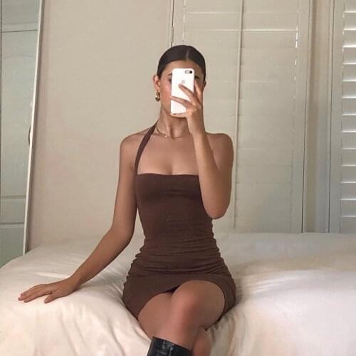Bodycon Dress Women Halter Sexy Dress 2021 Summer Dress Basic A-Line Club Mini Dress Women Sleeveless Party Dresses Fashion Robe