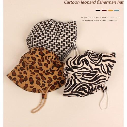 Toddler Summer Bucket Hat Cute Leopard Animal Pattern Short Brim UV Protection Fisherman Hat For 2-6Years Baby Girls Boys