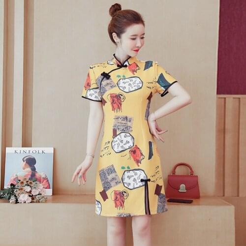 Real Size Womens Summer New Korean Version of Retro Chinese Style Improved Cheongsam Dress