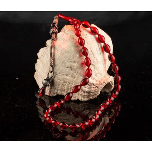 Silver Red Amber Gemstone Prayer Rosary Men Barley Cut Rosary With Silver Tassel Turkish Tasbih With Drop Model Tassel