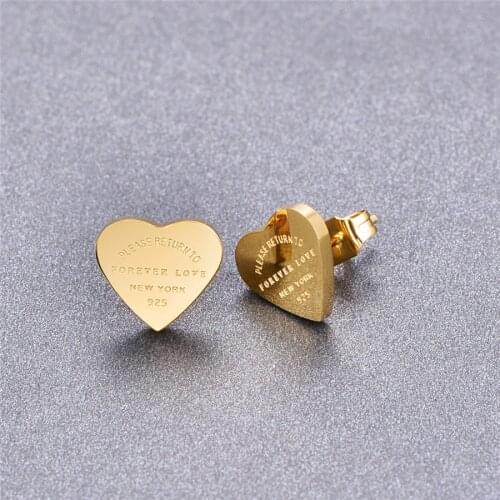 Martick Gold-color Stainless Steel Heart Earrings For Women Rose Gold-color Heart Stud Earrings Fine Jewelry Gift E161