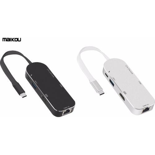 Maikou 7 in 1 USB-C HUB HDMI Gigabit Ethernet USB 3.1 Type-C Hub with Micro SD Card Reader Type-C PD for Macbook Pro Air