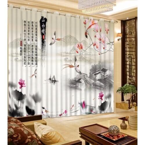 Chinese Printing Curtains Modern Brief 3D Curtains Drapes For Living Room Bedroom Or Home Hotel Curtain Cortinas