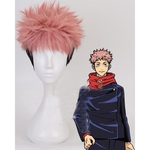 Jujutsu Kaisen Cosplay Wig Itadori Yuji Synthetic Heat Resistant Wig Hair Halloween Carnival Cosplay Costume Accessories