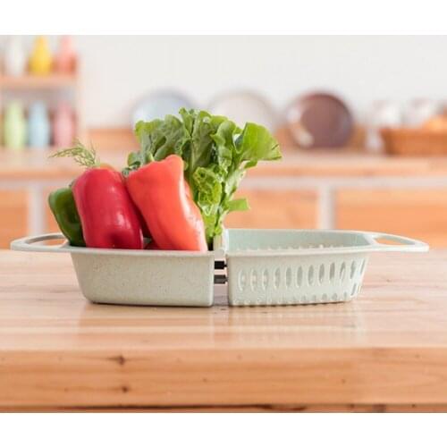 Kitchen Washing Drain Basket Wheat Straw Soaking Drainage Dual-use Foldable Stand Hanging Storage Space Saving Drain Basket
