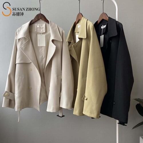 Women Coat Trench Female Mid-Long Outwear Autumn Fall Elegant Vintage Casual Turn Down Collar Belt Loose Raglan Sleeve Pockets