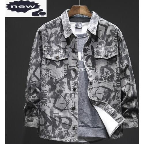 Street Loose Fit Shirt Men Spring Camouflage Denim Coat Casual Single Breasted Long Sleeve Print Tops Jacket Outwear M-2XL
