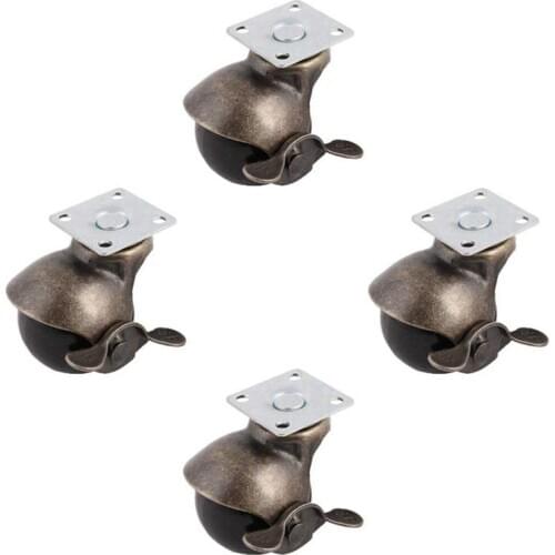 [4 Pack] Swivel Top Plate Hooded Ball Caster Wheels, Antique Bronze (1.5-inch with Brake)