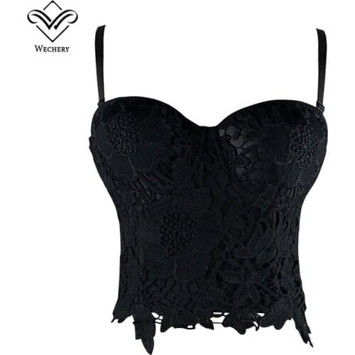 Wechery Women Steampunk Corset Sexy Push Up Bras Bustiers Tops Gothic Black Corsets Floral White Lace Lingerie Plus Size Bustier