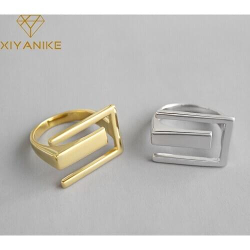 XIYANIKE 925 Sterling Silver Geometric Hollow U-shaped Ring Female Retro Fashion Open Punk Classic Creativity Jewelry Party Gift