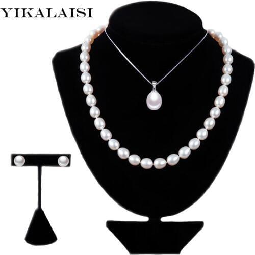 YIKALAISI 2017 925 sterling silver jewelry Pearl Jewelry Sets Water Drop Natural Freshwater Pearls Send Chain pearl For Women