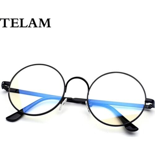 Womens glasses Round glasses metal frame blue light eye protection mobile gaming mirror for men and women trend flat mirror