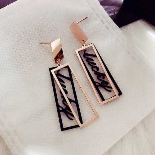 POTCET Korea 2021 Fashion Trend Womens Stainless Steel Letter Rectangular Earrings Retro Simple Earrings Geometric Trend Jewelry