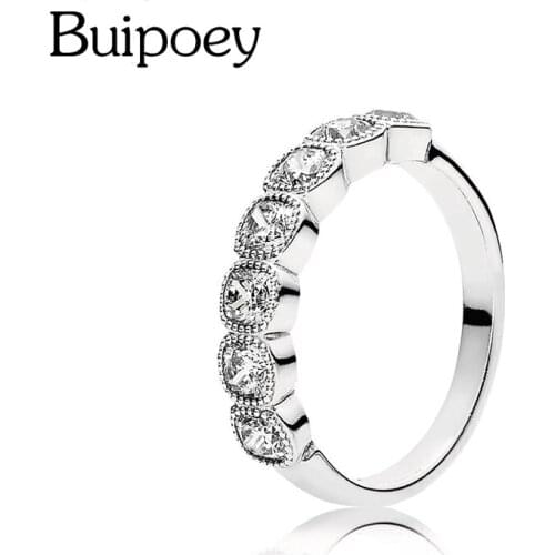 Buipoey Exquisite Fine Shiny Female Ring Fashion Wedding Anniversary Womens Silver Color Ring Couples Mothers Day Gift Jewelry