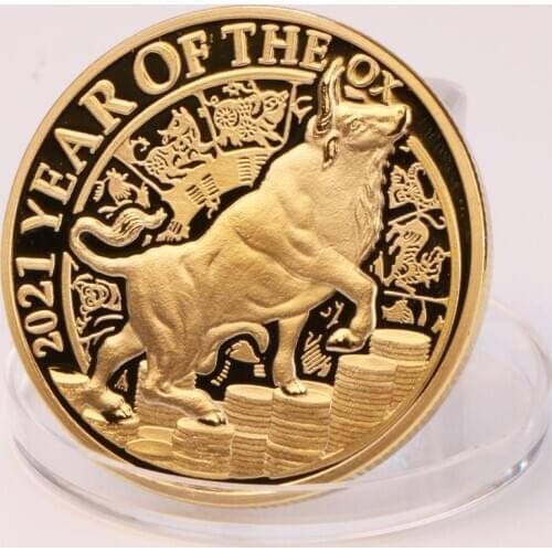 2021 Year Of The Ox Gold Coin New Year Souvenirs Gifts Lucky Commemorative Coins Medal Bull Symbol Christmas Gift