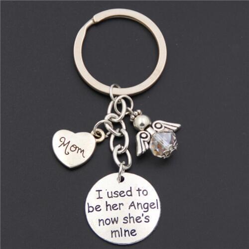 1PC I Used To Be Her His Angel Charms Key Ring Mom Dad Memorial Keychain Mother Father Gift