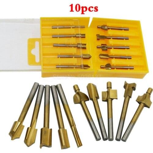 10PCS 1/8" Hss Router Bits Wood Cutter Milling Fits Rotary Tool Set 3MM Shank Carpentry For Tools Diy Titanium Coated