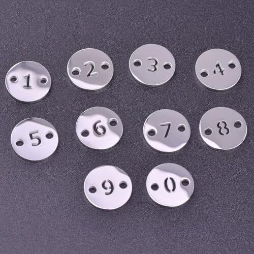 10Pcs/Lot Stainless Steel Round Number 0-9 Connector Charms Making Word Digital Pendant For Necklaces Bracelet Jewelry Diy