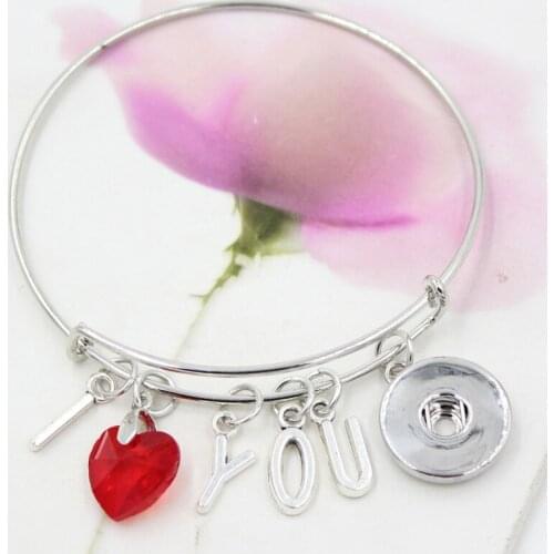 10PCS Interchangeable Snap Jewelry Red Heart Initial Letter I LOVE YOU Charms Bracelet Snap Bracelet for Valentine Gift Pulsera