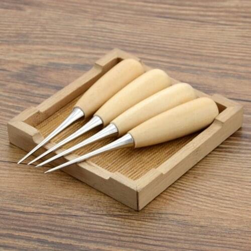 2pcs High Quality Leather Wood Handle Awl Tools For Hand Stitcher Stitching Leathercraft Sewing Awl Needle Kit Tool Dropshipping