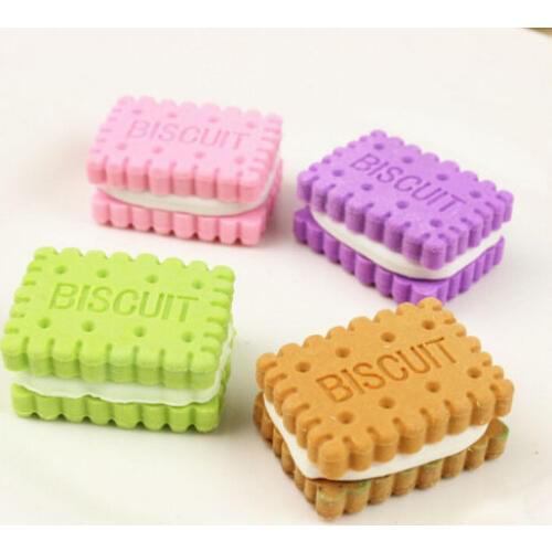 4pcs Novelty Funny Mini Cute Biscuit Rubber Pencil Eraser Storage Boxes Children Toy Gift
