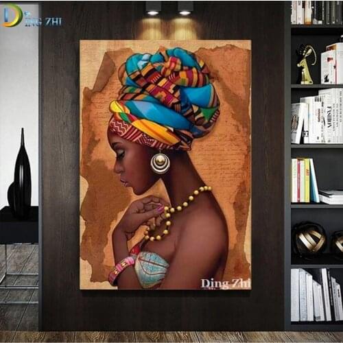 5D Diamond Painting Black African Nude Women Necklace Cross Stitch Modern Art Scandinavian Style Wall Picture for Living Room