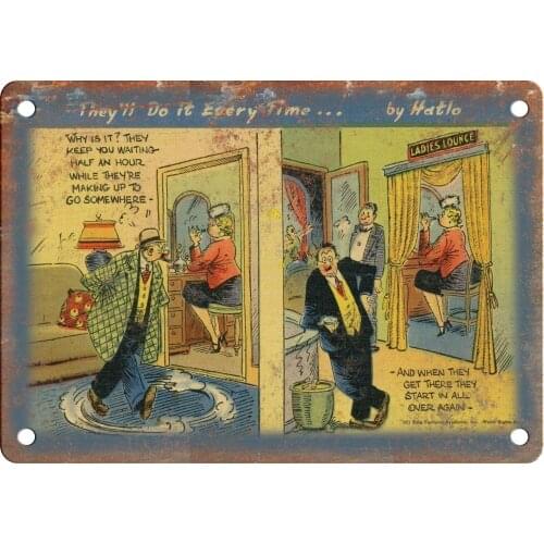 Adkult 1940s Linen Comic Post Card Curt Teich MWM 12" X 9" Reproduction Metal Sign ZJ10