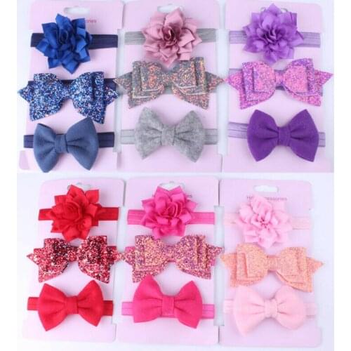 Baby Accessories Headwear 3Pcs/Set Cute Infant Baby Girls Bow Headband Elastic Hairband Hair Photo Props Wholesale Gift