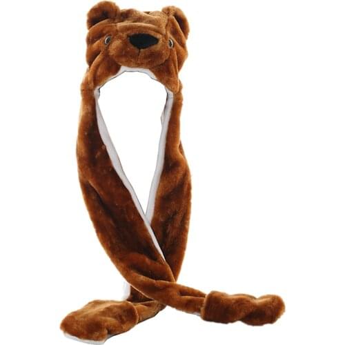 JOYHY Kids Boys Girls Plush Cartoon Cute Brown Bear Animal Hats with Paws Gloves Halloween Cosplay Christmas Winter Warm Caps