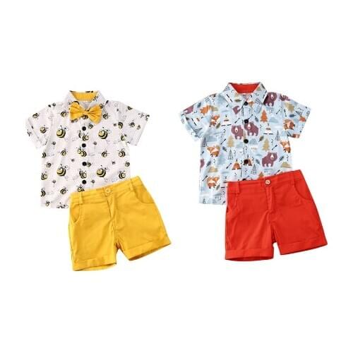 1-6Y Summer Gentleman Infant Baby Boys Clothes Sets Animal Print Short Sleeve T Shirts Tops+Shorts 2pcs