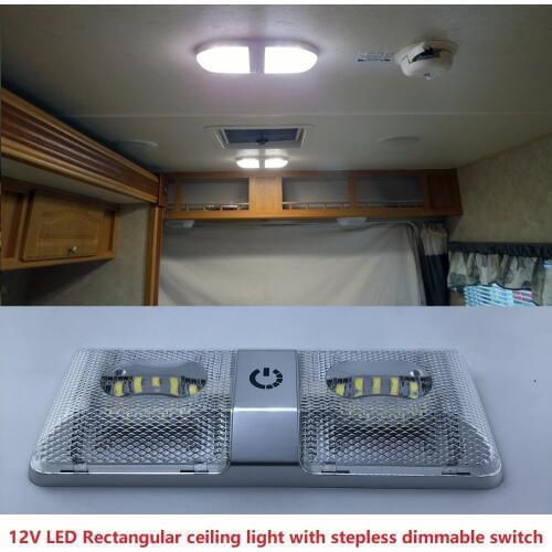 6W Dual Rectangular Ceiling Light with Touch Function Dimmer Switch 12v DC Boat/Marine Roof Lamp Interior Spotlight RVs Caravans