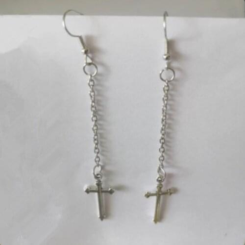 Ex160 2020 Vintage punk exaggerated Tassel chain alloy cross pendant earrings Female charm jewelry accessories