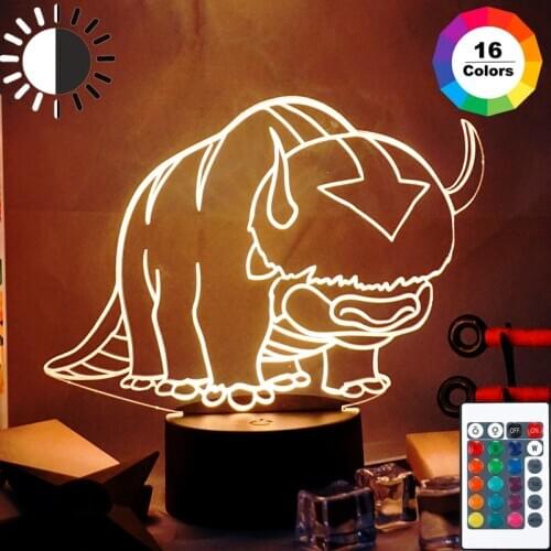 The Legend of Aang Appa Figure Acrylic 3d Lamp Avatar The Last Airbender Nightlight for Kids Child Room Decor Table Night Light