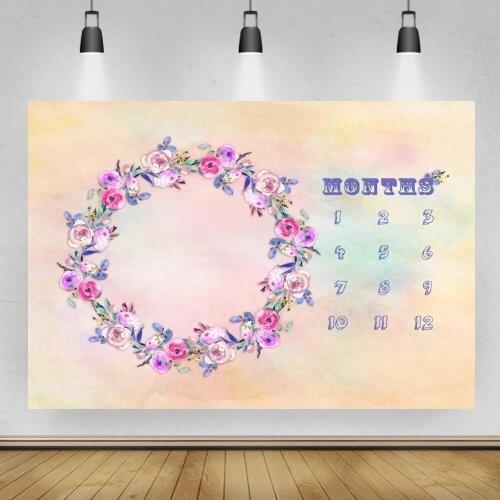 Newborn Baby Recording Calendar Month Number Photography Backdrops Beautiful Flowers Circle Backgrounds For Photo