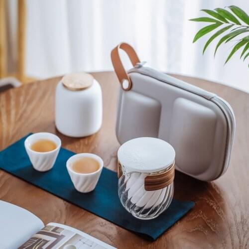 Ceramic Portable Travel Tea Set, Teapot Gaiwan Teacup, Office Quick Brewing Tea Set, One Pot Three Cups One Storage Tank