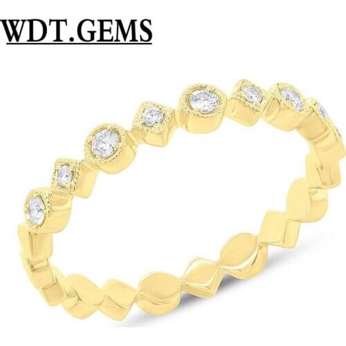 10K White Gold Diamond Diagonal Beaded Ring Geometric Womens Band 0.14ct