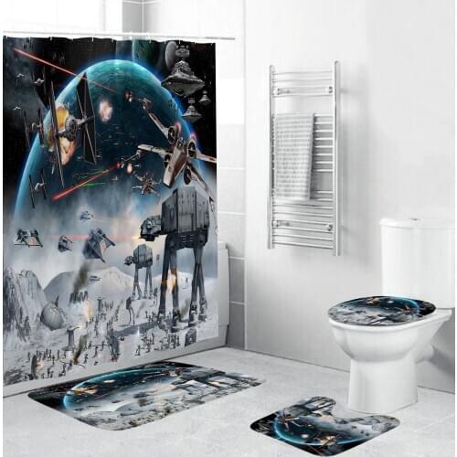 Outer Space Pattern Bathroom Set Star Alien Wars Bath Mat Sets Fabric Shower Curtain Anti-skid Rug Toilet Lid Cover Home Decor