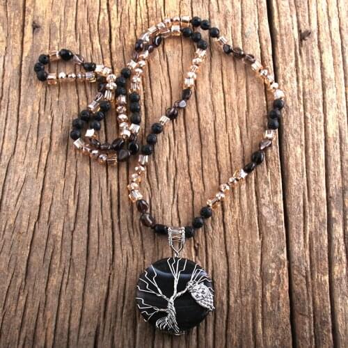 RH Fashion Bohemian Jewelry Natural Stone Knotted With Semi Precious Onyx Stones Low Pendant Women Boho Necklace Gift Wholesale