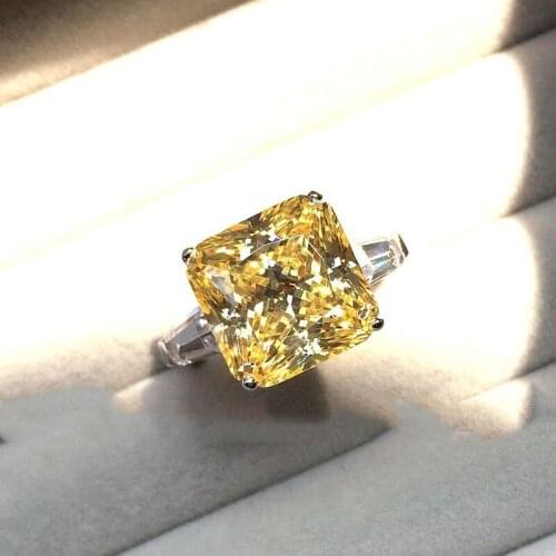 Fashion European and American Luxury Citrine Zircon Princess Cut Wedding Engagement Ring Jewelry for Women