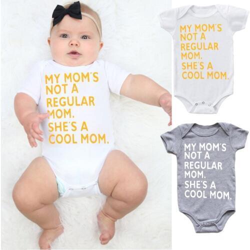 My Moms Not A Regular Mom Shes A Cool Mom Letters Print Baby Bodysuit Romper Newborn Girl Boy Short Sleeve Funny Casual