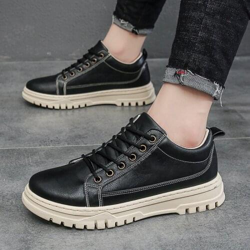 Mens New Fashion Leisure Martin Small Leather Shoes Light Flat Work Clothes Shoes Non-slip Walking Four Seasons Mens Shoes