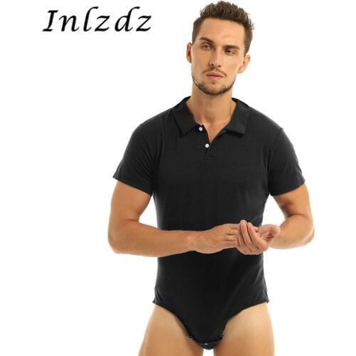 Mens Erotic Lingerie Romper Pajamas Crotch Babydoll Shirt Bodysuit Turn-down Collar Press Button Diaper Lover Teddy Bodysuit