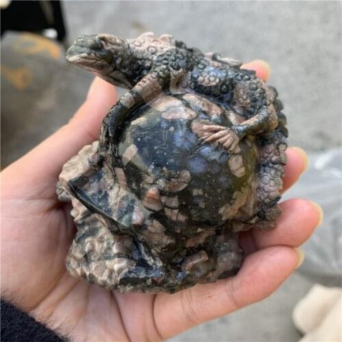 Natural Crystal Blue amphibole Hand Carved skull lizard Healing Home Decor Stone Craft 1PC